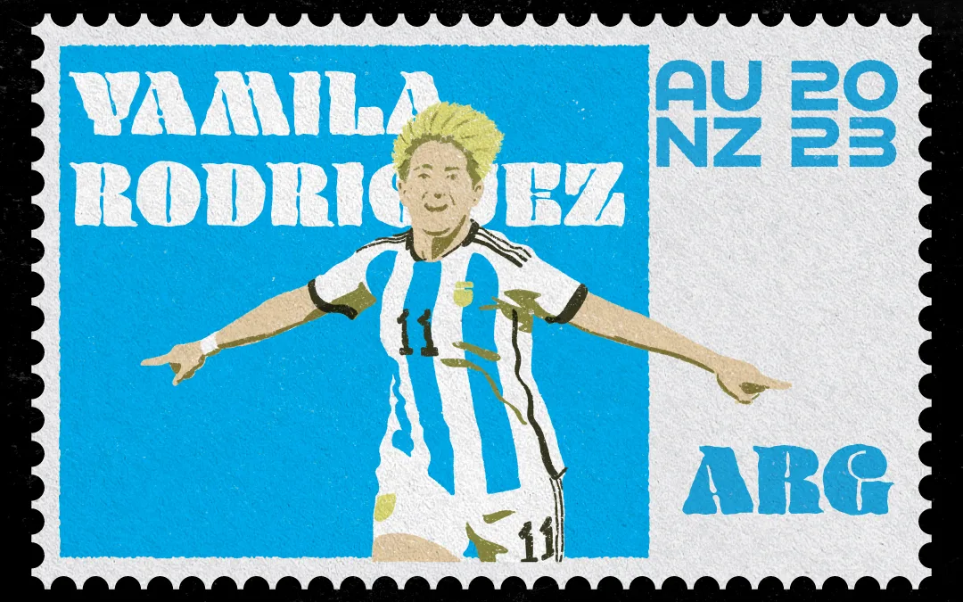 Vintage Stamp Illustration of Yamila Rodriguez for the Women's World Cup