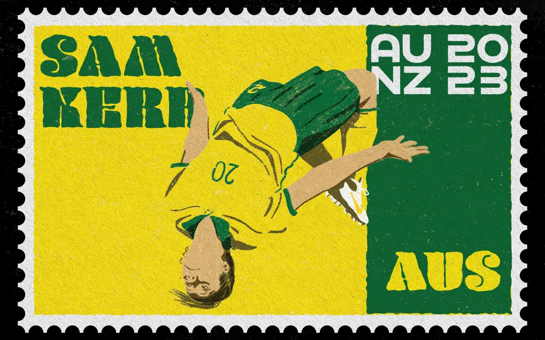 Vintage Stamp Illustration of Samantha Kerr for the Women's World Cup