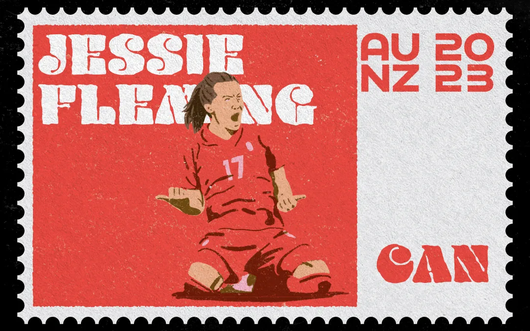 Vintage Stamp Illustration of Jessie Fleming for the Women's World Cup