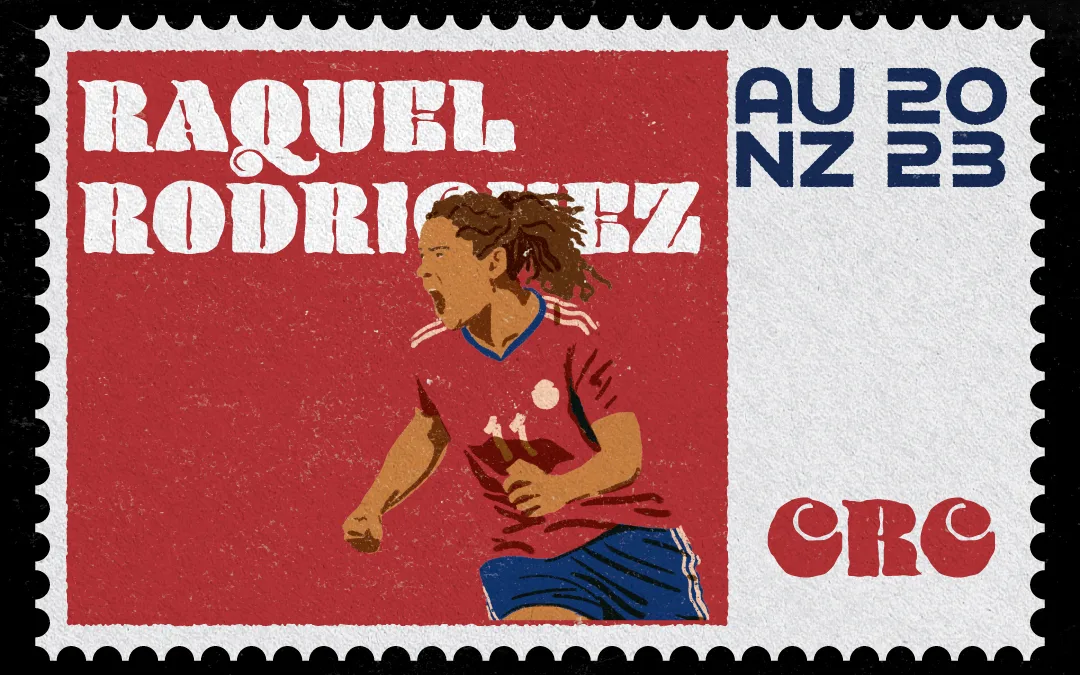 Vintage Stamp Illustration of Raquel "Rocky" Rodriguez for the Women's World Cup
