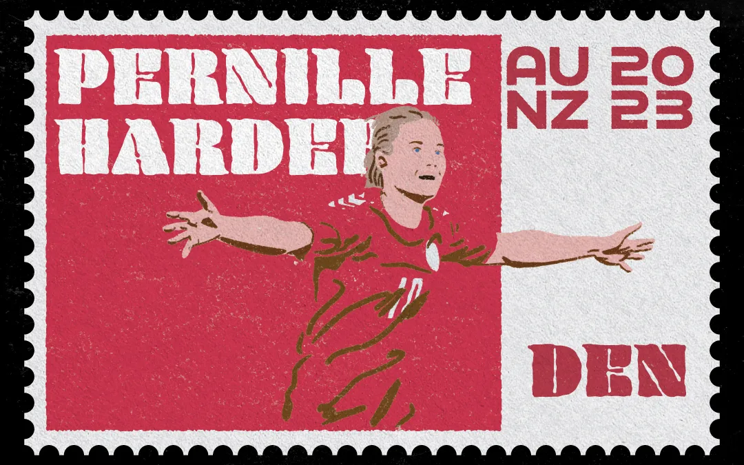 Vintage Stamp Illustration of Pernille Harder for the Women's World Cup