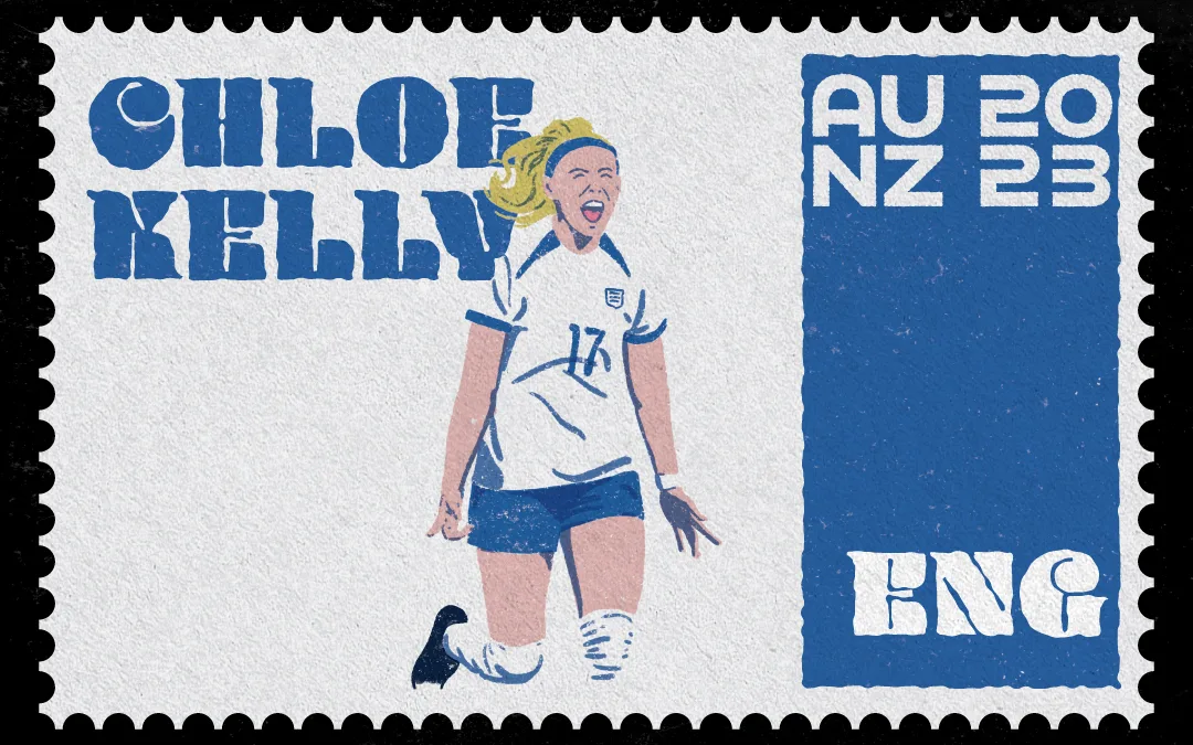 Vintage Stamp Illustration of Chloe Kelly for the Women's World Cup