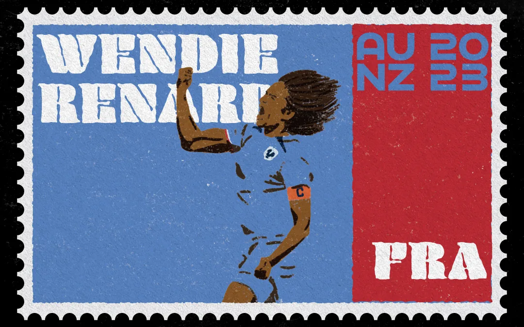 Vintage Stamp Illustration of Wendie Renard for the Women's World Cup