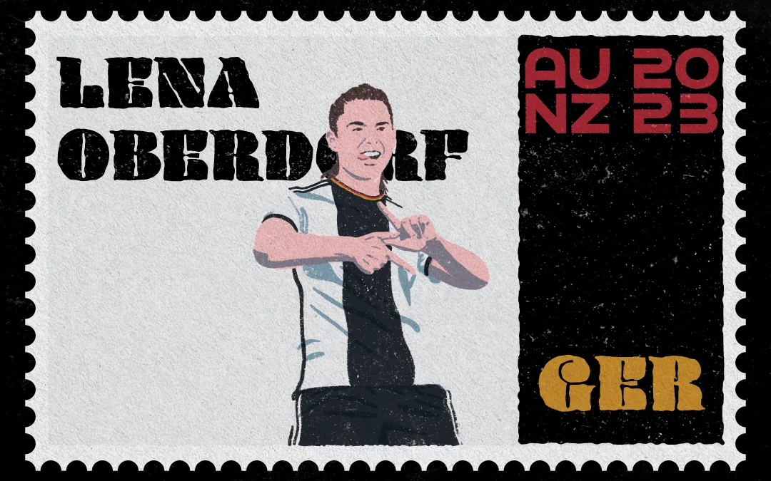 Vintage Stamp Illustration of Lena Oberdorf for the Women's World Cup