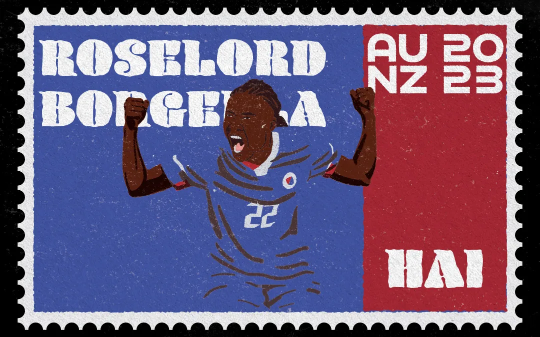 Vintage Stamp Illustration of Roselord Borgella for the Women's World Cup