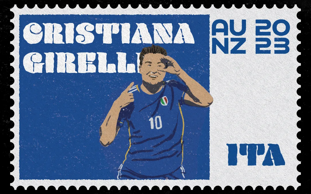Vintage Stamp Illustration of Cristiana Girelli for the Women's World Cup