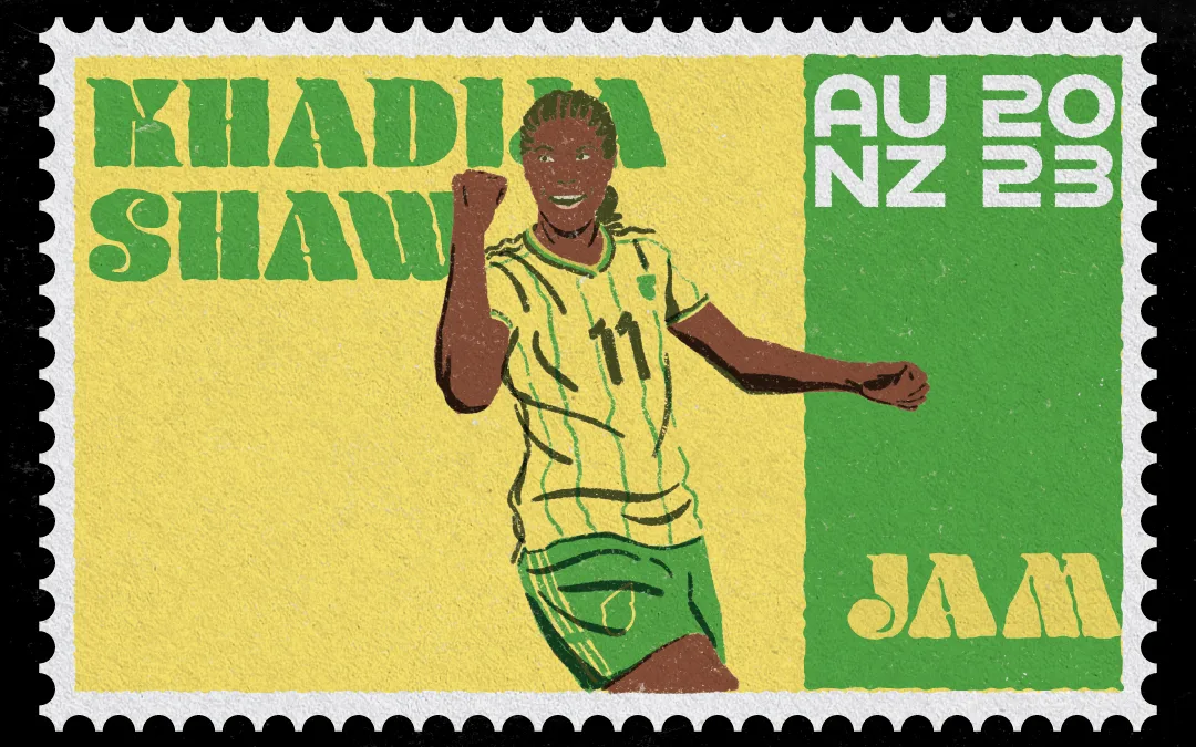 Vintage Stamp Illustration of Khadija Shaw for the Women's World Cup