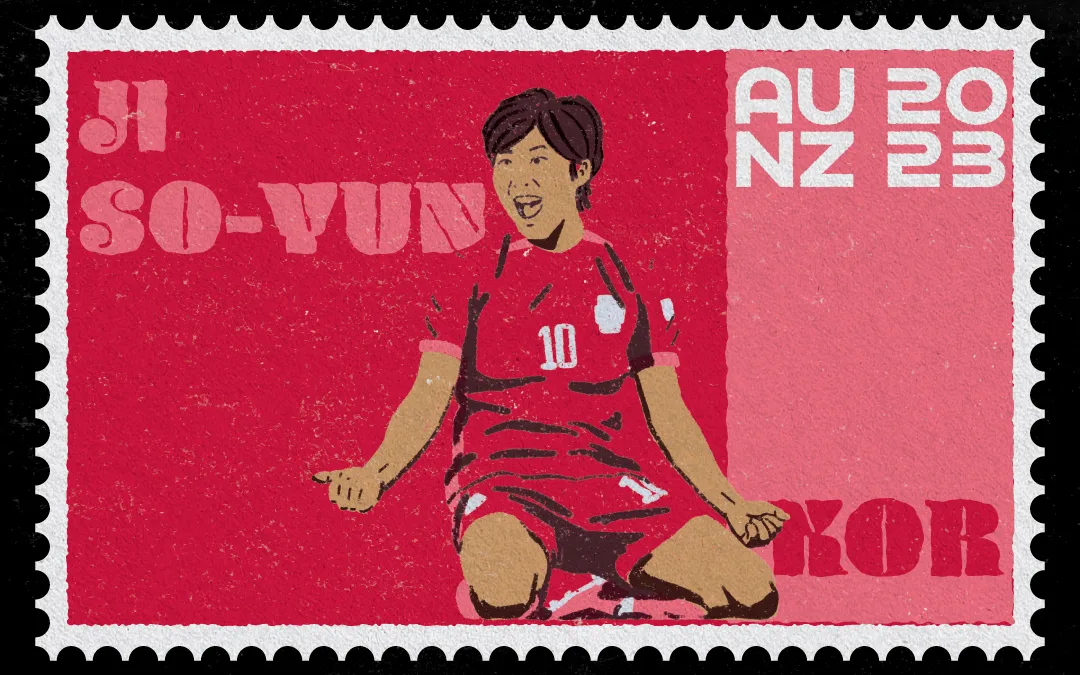 Vintage Stamp Illustration of Ji So-Yun for the Women's World Cup