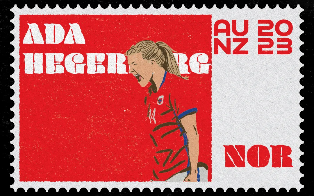 Vintage Stamp Illustration of Ada Hegerberg for the Women's World Cup