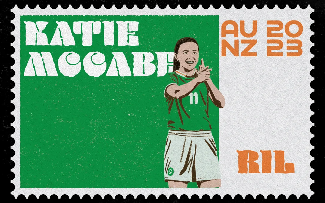 Vintage Stamp Illustration of Katie McCabe for the Women's World Cup