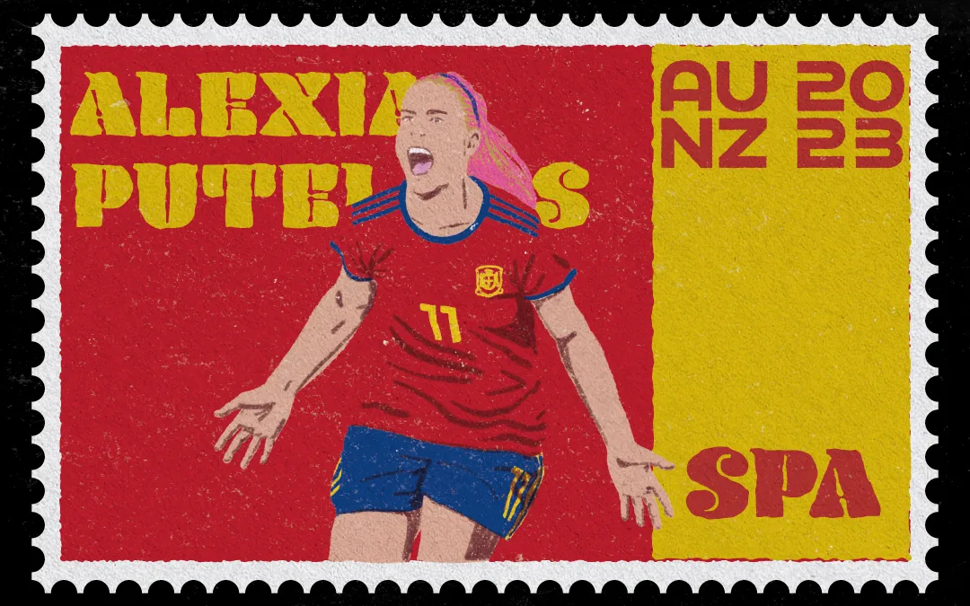 Vintage Stamp Illustration of Alexia Putellas for the Women's World Cup