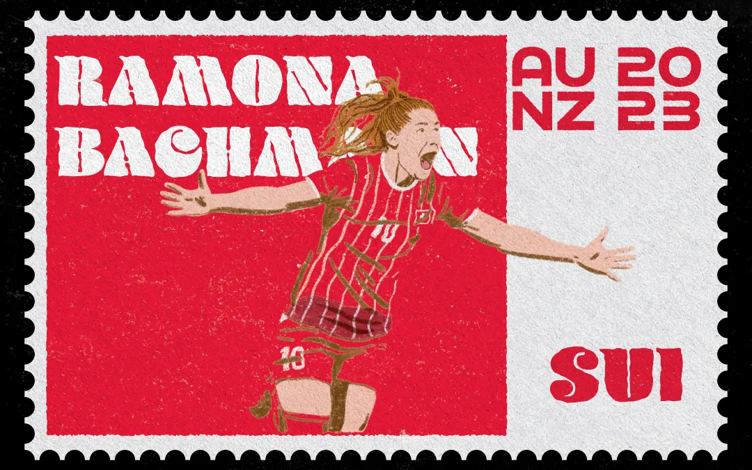 Vintage Stamp Illustration of Ramona Bachmann for the Women's World Cup