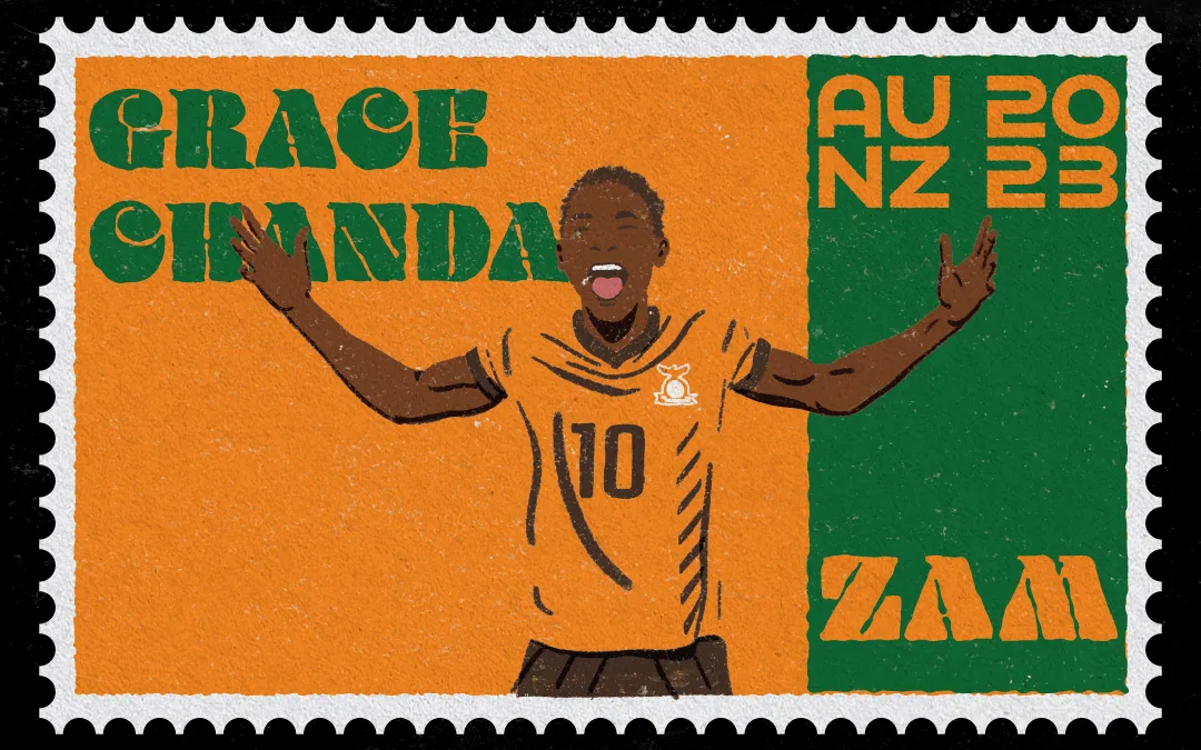 Vintage Stamp Illustration of Grace Chanda for the Women's World Cup