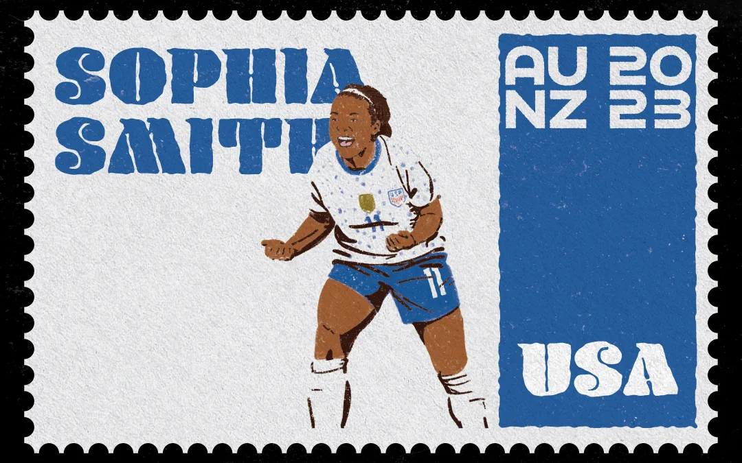 Vintage Stamp Illustration of Sophia Smith for the Women's World Cup