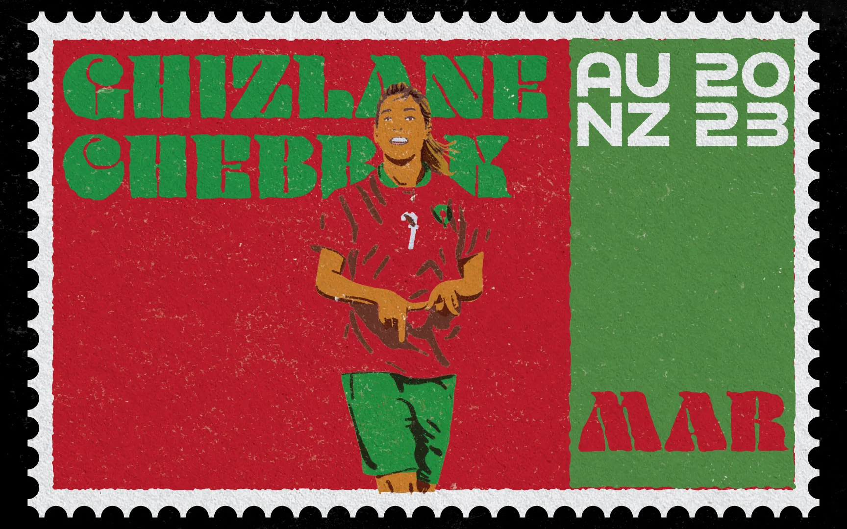Vintage Stamp Illustration of Ghizlane Chebbak for the Women's World Cup