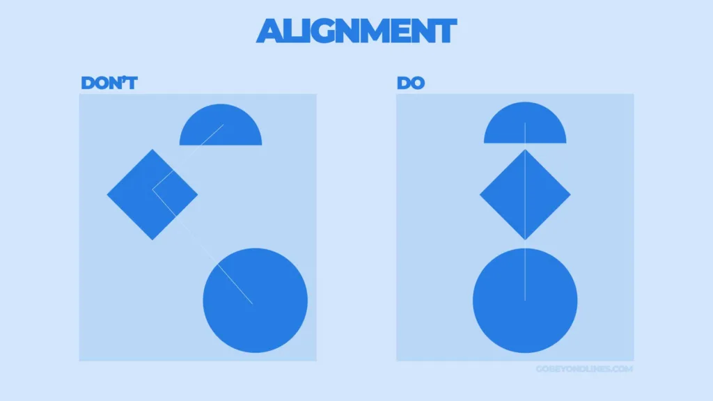 Illustrated example of good and bad alignment in design.